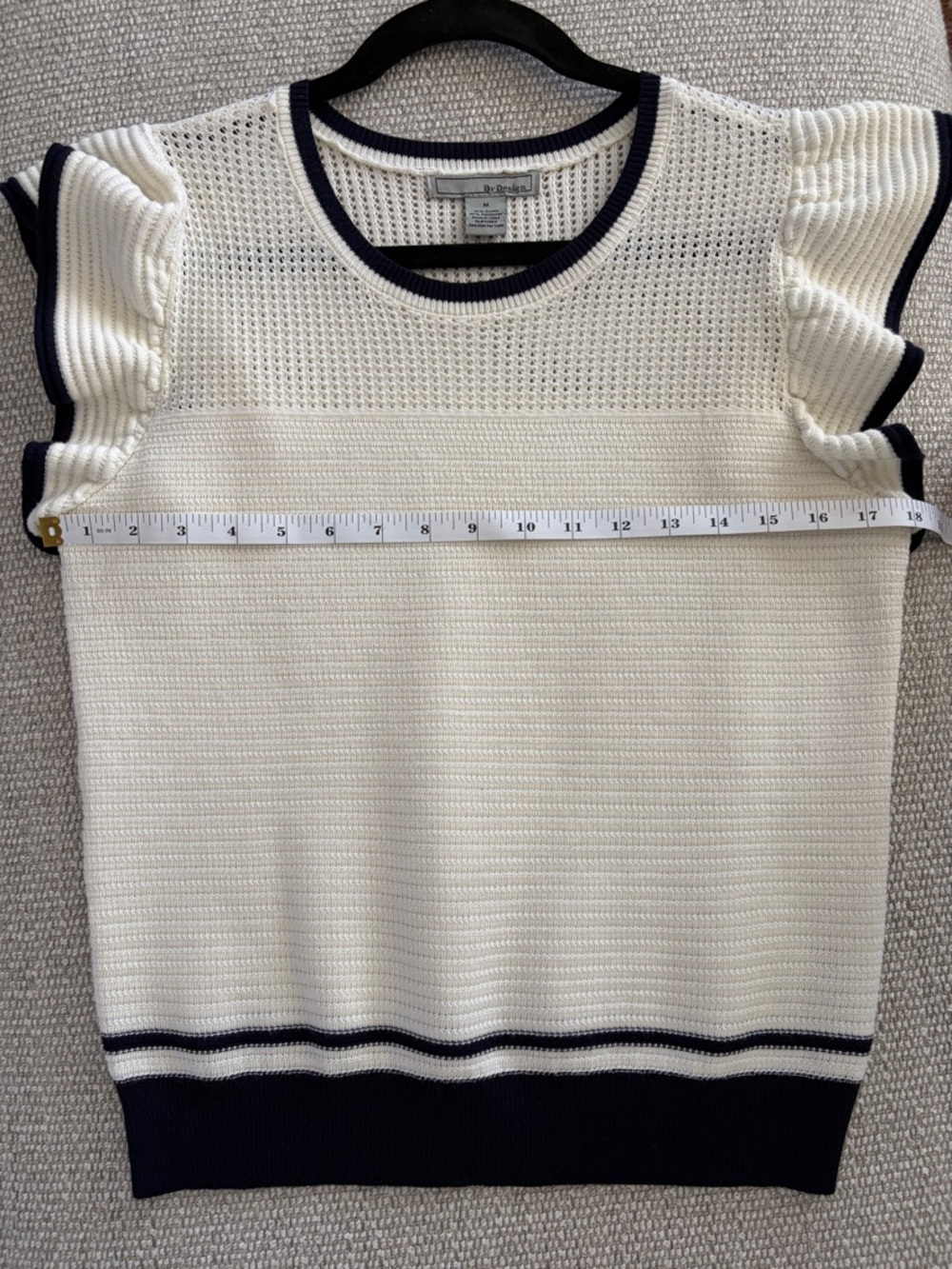 Cream Knit Ruffle Sleeve Sweater with Navy Trim - Picture 3 of 5